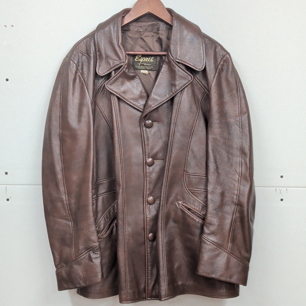 Esprit Vintage Dark Brown Leather Military Jacket